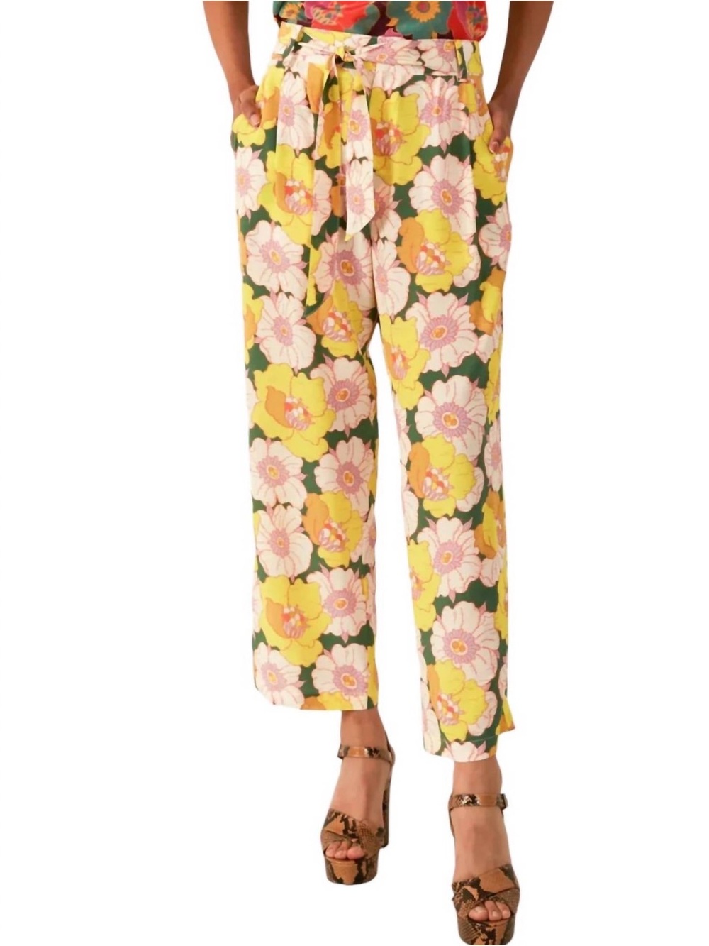 Alix of Bohemia Colette Citrus Blossom Tie Waist 100% Silk Pant Size Small | NWT